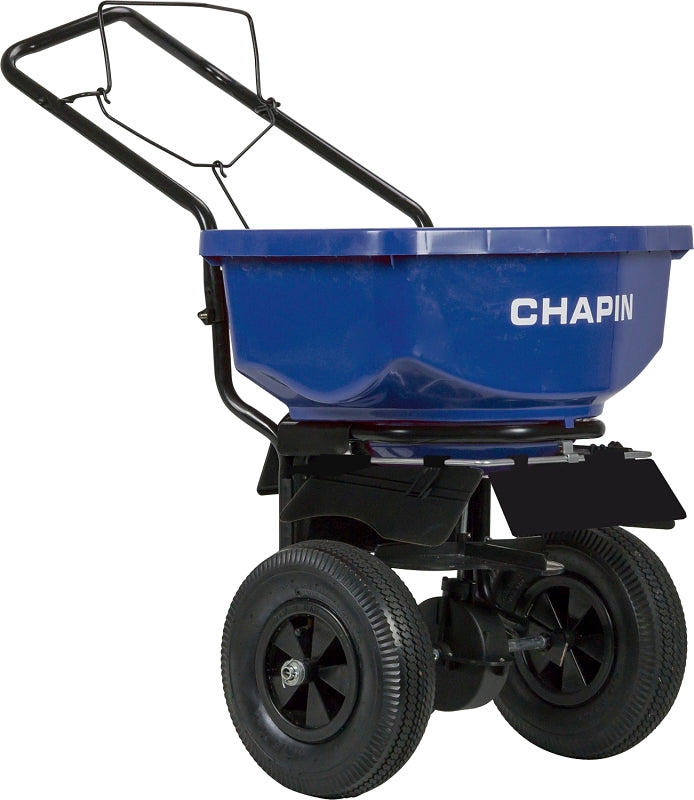 Chapin 8201A Salt Spreader, 80 lb, Steel Frame, Poly Hopper, Pneumatic Wheel