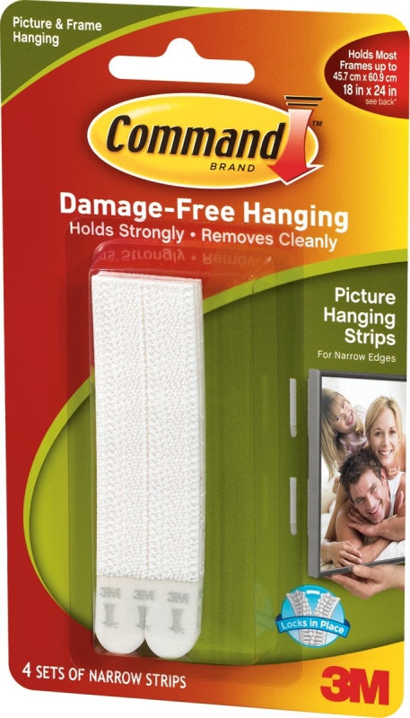 Command 17207 Picture Hanging Strip, 3 lb/set, Foam, White, 3.625 in L x 0.5 in W x 0.1 in D, 4/PK