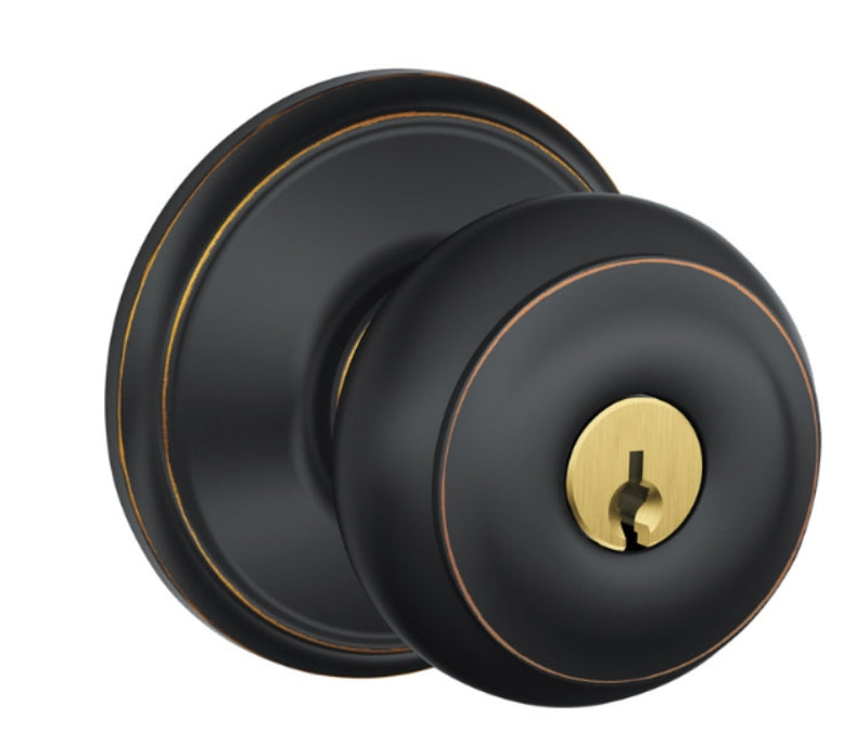 Schlage Georgian Series F51A VGEO716 Entry Knob, Aged Bronze, Metal, C Keyway, Re-Key Technology: Traditional, 2 Grade