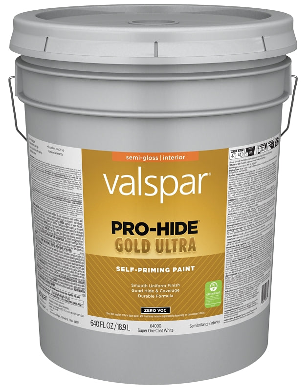 Valspar Pro-Hide Gold Ultra 6400 Series 028.0064000.008 Interior Paint, Acrylic, Latex, Super One Coat White, Semi-Gloss