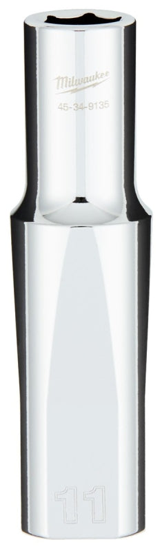 Milwaukee 45-34-9135 Socket, 11 mm Socket, Deep Socket, 0.85 in OAL, 1/2 in Drive, 6 -Point, Chrome Vanadium Steel