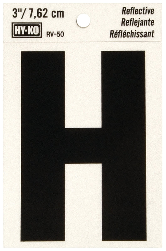 Hy-Ko RV-50/H Reflective Letter, 2-1/2 in W x 4 in H Dimensions, Character: H, 3 in H Character, Black Character, Vinyl