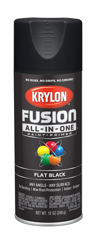 Krylon K02728007 Spray Paint, 12 oz Can, 25 sq-ft Coverage Area, Acrylic Base, Flat, Black