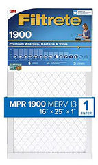 Filtrete UA01-4 Air Filter, 25 in L, 16 in W, 13 MERV, 1900 MPR, Polypropylene Frame