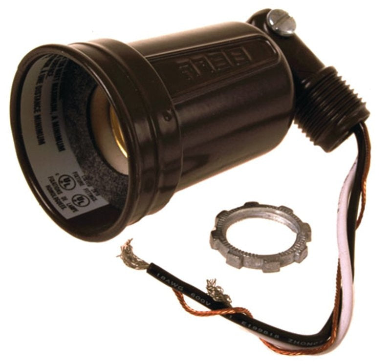 Hubbell 5606-2 Lamp Holder, Weatherproof, 5 in L x 2.094 in W x 2.094 in H Dimensions, 120 V, 75 to 150 W, Bronze