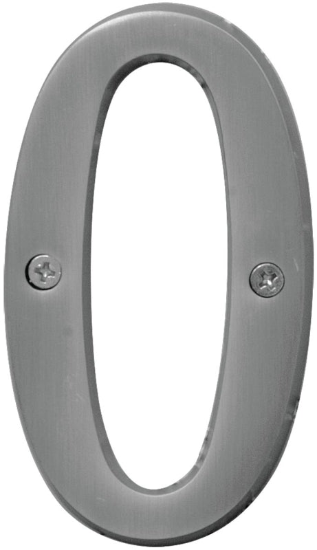Hy-Ko Prestige Series BR-43SN/0 House Number, Character: 0, 4 in H Character, Nickel Character, Solid Brass