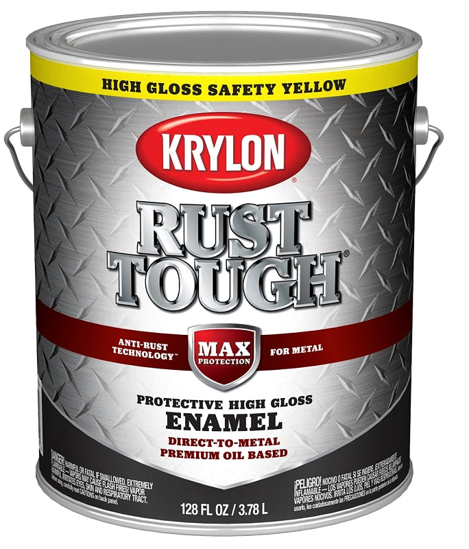 Krylon Rust Tough K09736008 Rust Preventative Paint, Gloss, Safety Yellow/Sun, 1 gal, 400 sq-ft/gal Coverage Area
