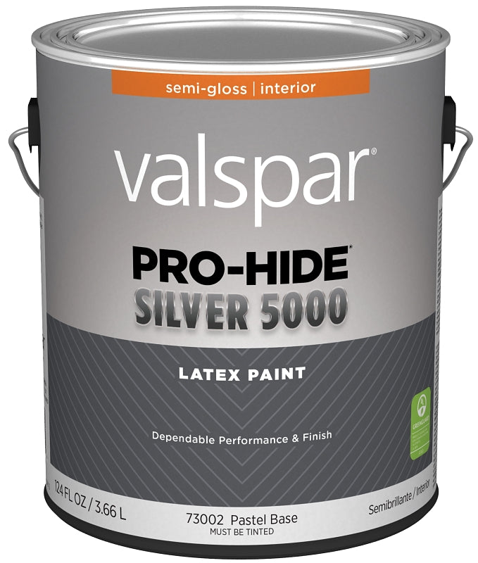 Valspar Pro-Hide Silver 5000 7300 028.0073002.007 Latex Paint, Water Base, Semi-Gloss, Pastel Base, 1 gal