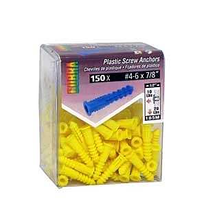 Cobra Anchors 197M Screw Anchor, 1-1/2 in L, Plastic, 200 lb, 35/PK