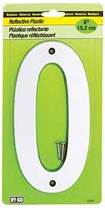 Hy-Ko 30800 Series 30810 Reflective Sign, Character: 0, 6 in H Character, Black/Silver Character, Plastic