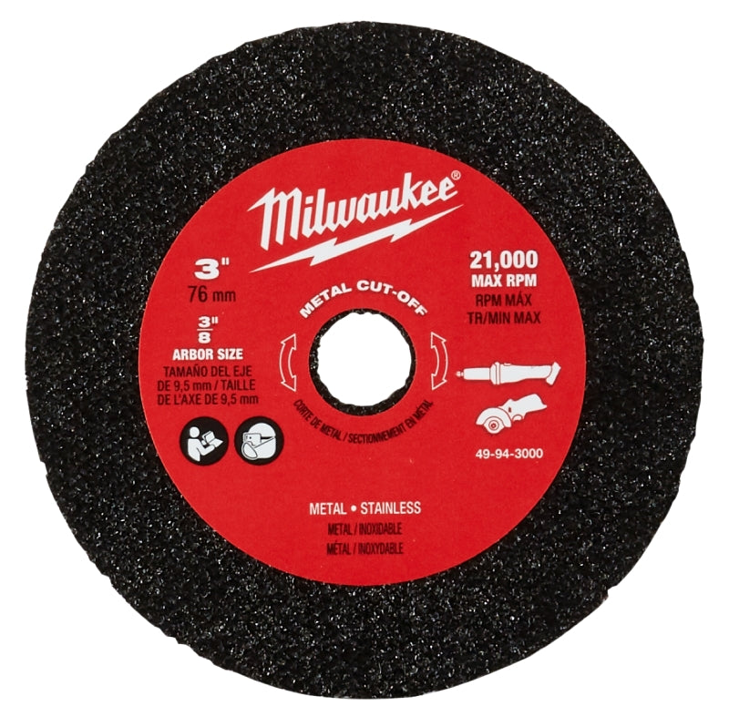 Milwaukee 49-94-3000 Cut-Off Wheel, 3 in Dia, 0.04 in Thick, 3/8 in Arbor, 60 Grit, Aluminum Oxide Abrasive