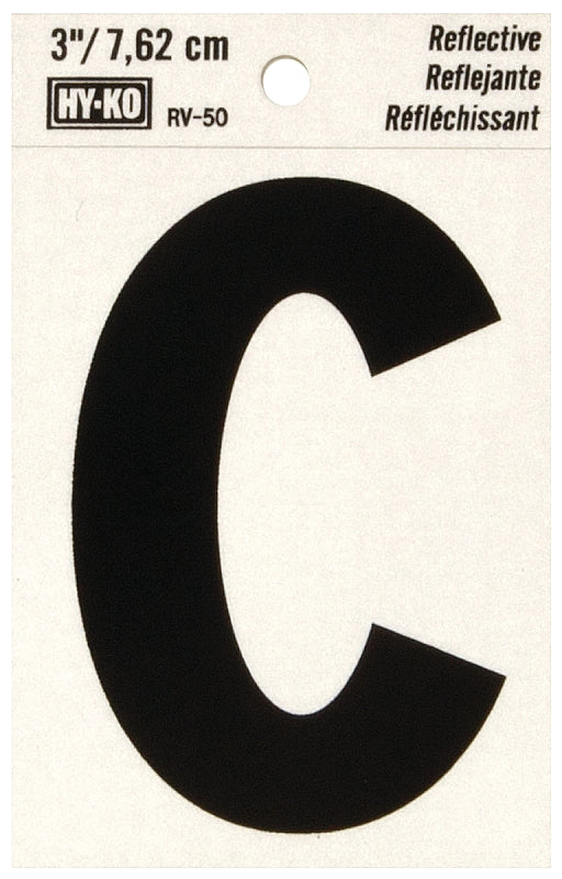 Hy-Ko RV-50/C Reflective Letter, 2-1/2 in W x 4 in H Dimensions, Character: C, 3 in H Character, Black Character, Vinyl