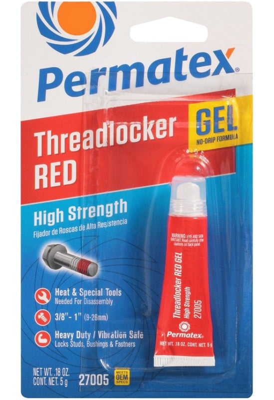 Permatex 27005 Threadlocker, Gel, Mild, Red, 5 g