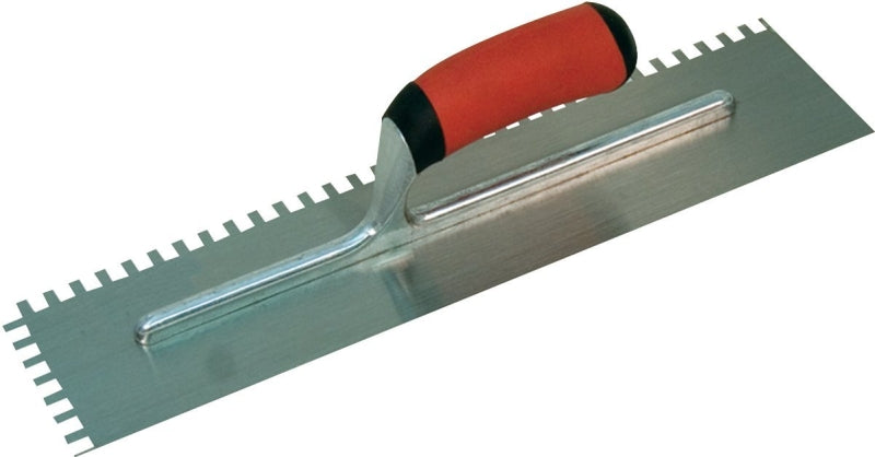 QLT NT670 Notched Trowel, 1/2 in W x 1/2 in D Notch, 11 in L, 4-1/2 in W, Square Notch, Soft-Grip Handle