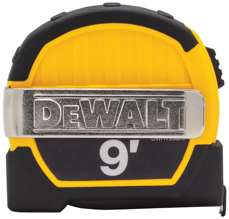 DEWALT DWHT33028 Magnetic Pocket Tape Measure, 9 ft L Blade, 1/2 in W Blade, Steel Blade, ABS Case, Black/Yellow Case