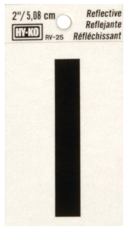 Hy-Ko RV-25/I Reflective Letter, 1-1/2 in W x 3 in H Dimensions, Character: I, 2 in H Character, Black Character, Vinyl