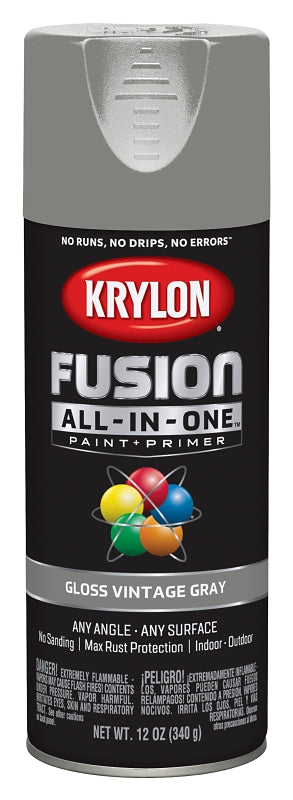 Krylon K02726007 Spray Paint, 12 oz Can, 25 sq-ft Coverage Area, Acrylic Base, Gloss, Vintage Gray