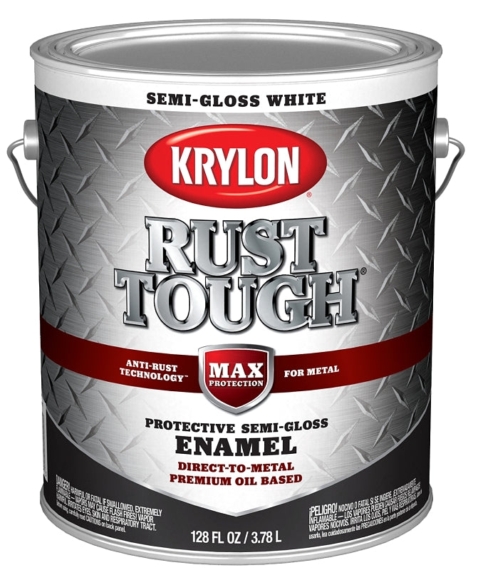 Krylon Rust Tough K09734008 Rust Preventative Paint, Semi-Gloss, White, 1 gal, 400 sq-ft/gal Coverage Area