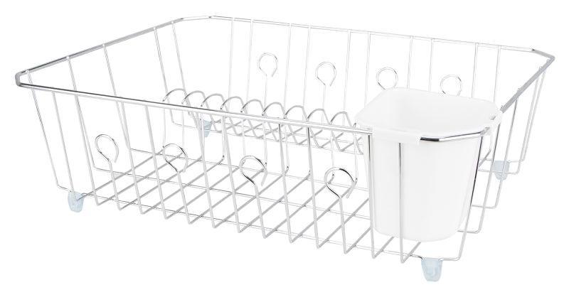 Simple Spaces Dish Drainer with Cutlery Basket, 20 lb Capacity, 18 in L, 13-1/2 in W, 5-1/2 in H, Steel
