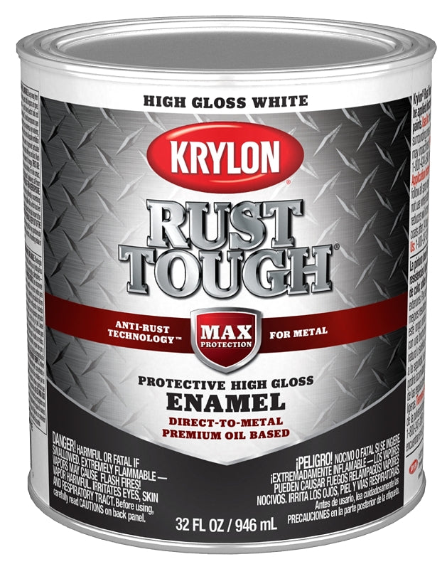 Krylon Rust Tough K09704008 Rust Preventative Paint, Gloss, White, 1 qt, 400 sq-ft/gal Coverage Area