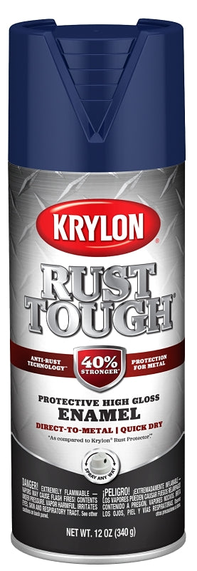 Krylon Rust Tough K09265008 Enamel Spray Paint, Gloss, Navy Blue, 12 oz, Can