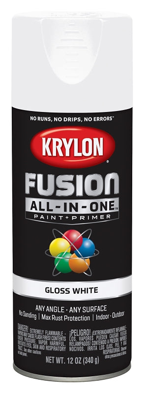 Krylon K02727007 Spray Paint, 12 oz Can, 25 sq-ft Coverage Area, Urethane Base, Gloss, White