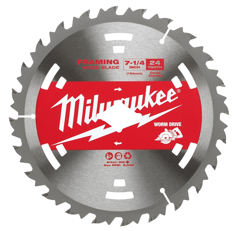 Milwaukee 48-41-0713 Circular Saw Blade, 7-1/4 in Dia, 5/8 in Arbor, 24-Teeth, Carbide Cutting Edge