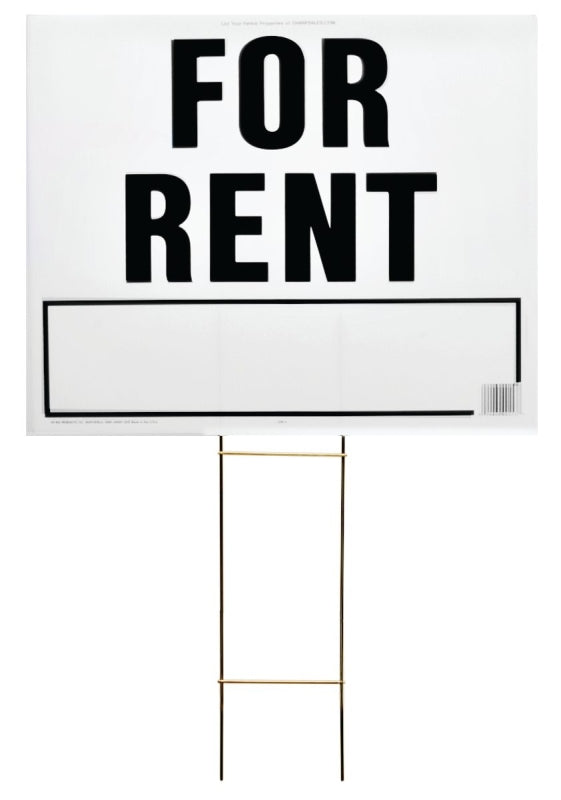 Hy-Ko LFR-4 Lawn Sign, Rectangular, FOR RENT, Black Legend, White Background, Plastic, 24 in W x 19 in H Dimensions