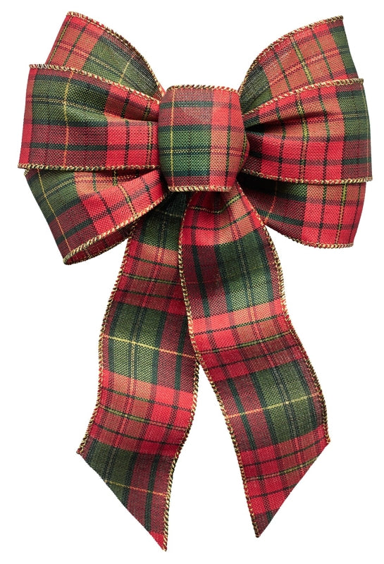 Holidaytrims 6123 Gift Bow, 8-1/2 x 14 in, Hand Tied Design, Cloth, Black/Green/Gold/Red