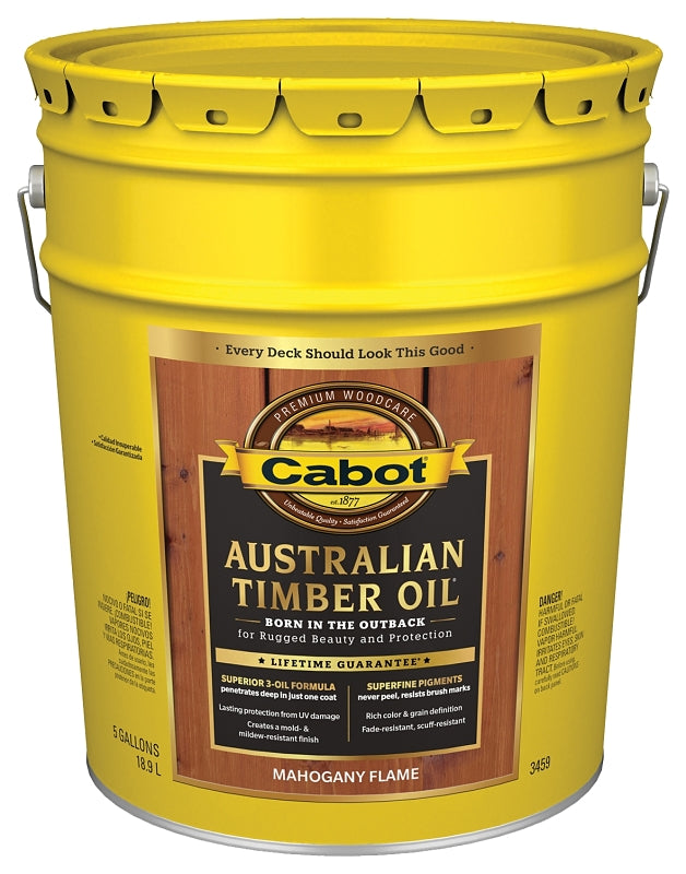 Cabot 140.0003459.008 Australian Timber Oil, Mahogany Flame, Liquid, 5 gal Pail
