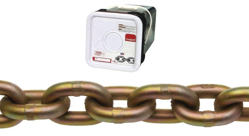 Campbell 0510426 Transport Chain, 1/4 in, 65 ft L, 3150 lb Working Load, 70 Grade, Carbon Steel, Chrome Yellow/Zinc