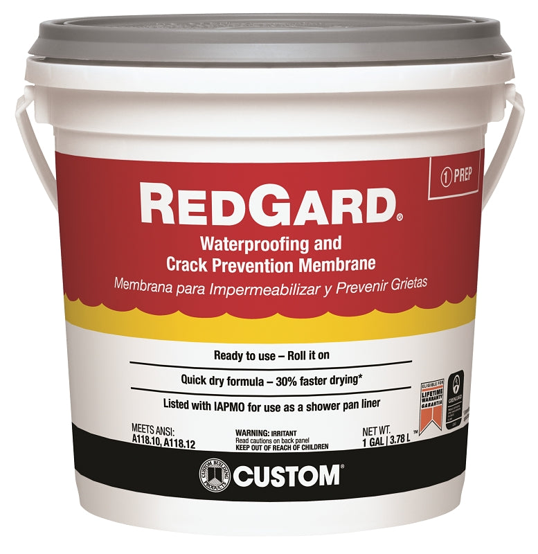 CUSTOM REDGARD LQWAF1-2 Waterproofing and Crack Prevention Membrane, Liquid, Red, 1 gal, Pail