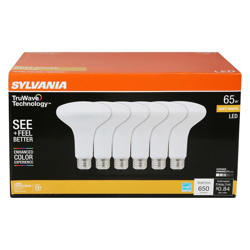Sylvania Natural Series 41328 LED Bulb, 650 Lumens, 7 W, BR30 Lamp, 65 W Equivalent, E26 Medium Lamp Base, Dimmable