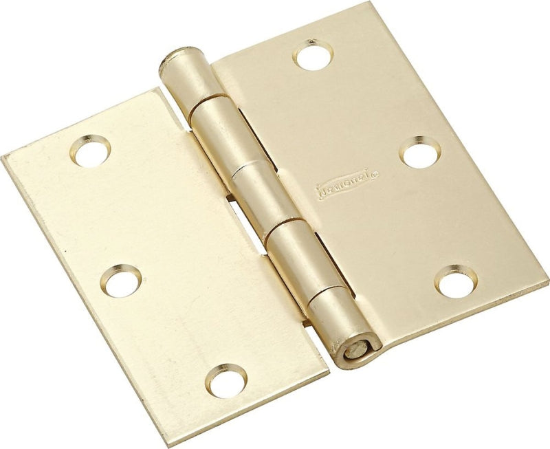 National Hardware N830-232 Door Hinge, Steel, Satin Brass, Non-Rising, Removable Pin, 3 in L x 3 in W Dimensions, 50 lb
