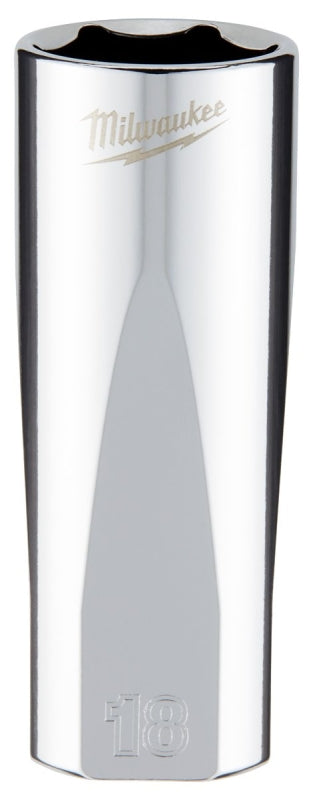 Milwaukee 45-34-0118 Socket, 18 mm Socket, Deep Socket, 3.543 in OAL, 3/8 in Drive, 6 -Point, Chrome Vanadium Steel