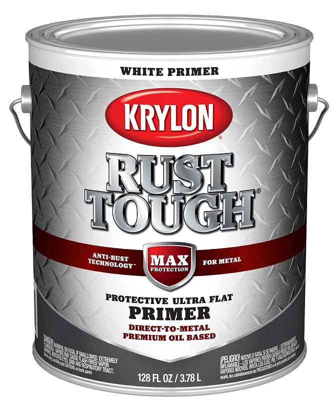 Krylon Rust Tough K09744008 Primer, Ultra Flat, White, 1 gal