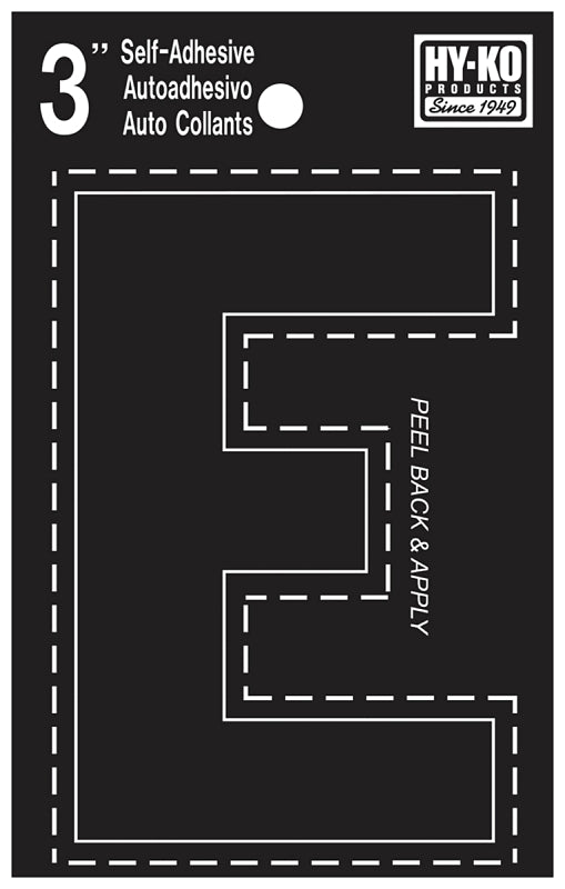 Hy-Ko 30400 Series 30415 Die-Cut Letter, Character: E, 3 in H Character, Black Character, Vinyl