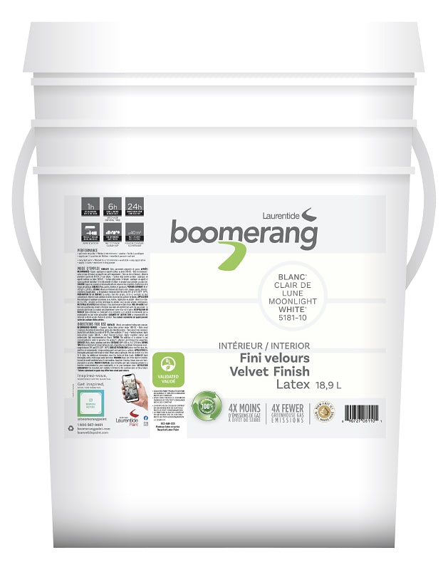Boomerang 5181 Series 5181-10L34 Interior Paint, Velvet, Moonlight, 18.9 L, 40 sq-m Coverage Area