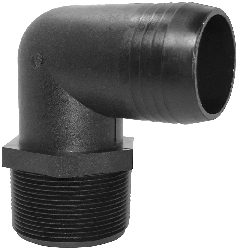 Green Leaf EL1234PBG1 Hose Elbow Adapter, 90 deg Angle, 1/2 x 3/4 in, MPT x Hose Barb, Polypropylene, Black