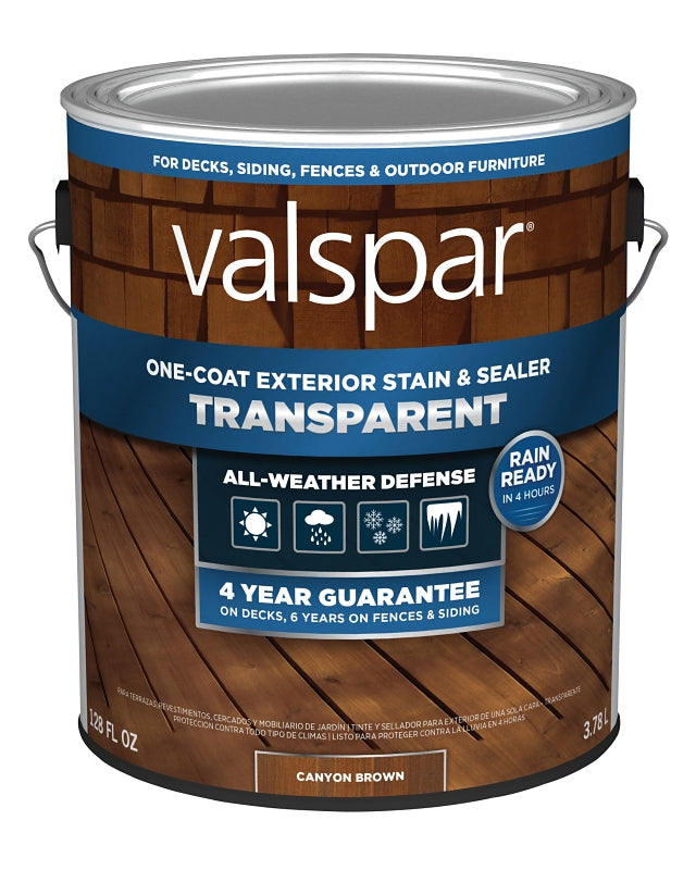 Valspar VL1028078-16 Stain and Sealer, Transparent, Canyon Brown, Liquid, 1 gal